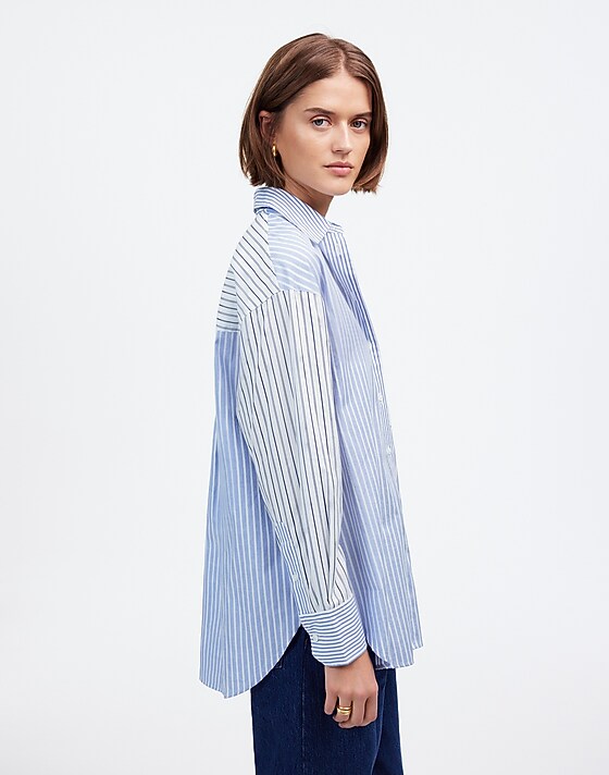 Madewell Oversized Button-Up Shirt Light Blue And White Stripe