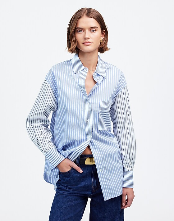 madewell Oversized Button-Up Shirt light blue and white stripe