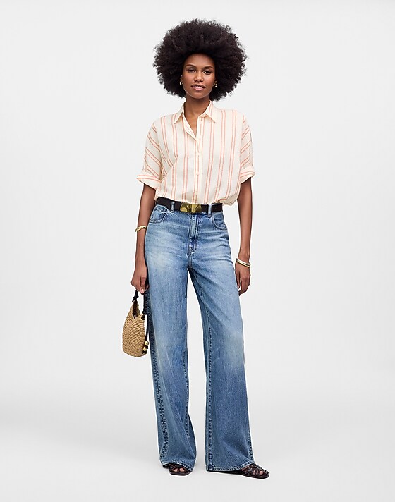 Madewell Oversized Pleated-Sleeve Button-Up Shirt Bright Flame