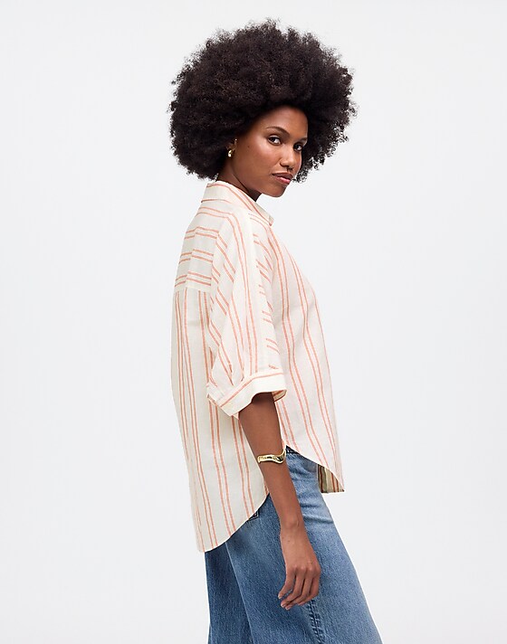 Madewell Oversized Pleated-Sleeve Button-Up Shirt Bright Flame