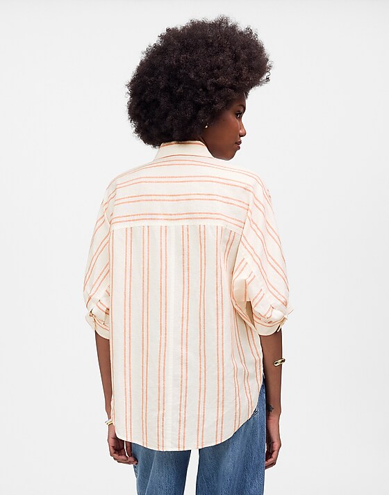 Madewell Oversized Pleated-Sleeve Button-Up Shirt Bright Flame