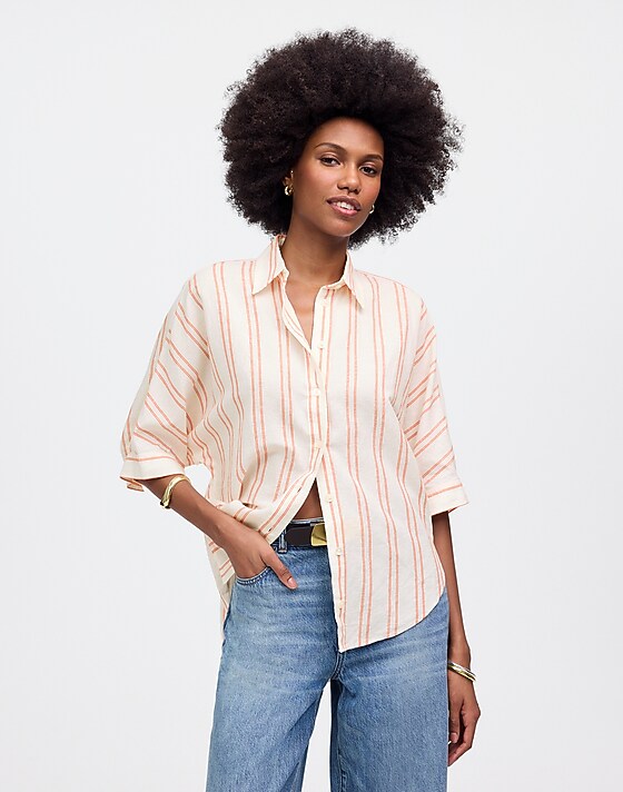 madewell Oversized Pleated-Sleeve Button-Up Shirt bright flame