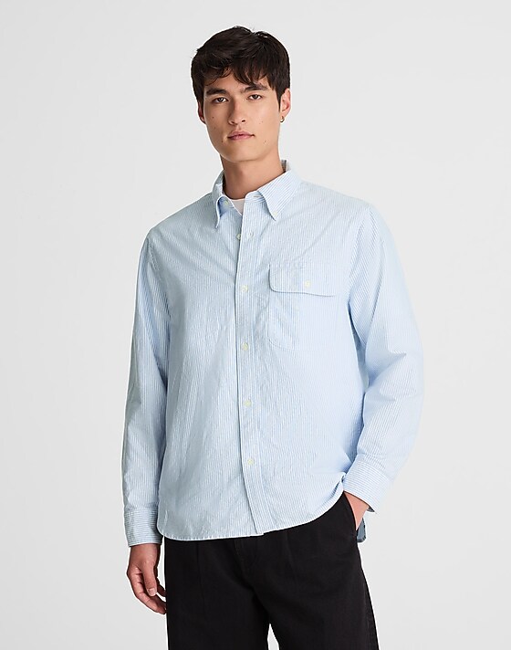 Madewell Oxford Stripe Work Shirt Light Blue Stripe