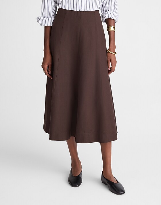 Madewell Paneled Midi Skirt In Cotton-Blend Twill Dark Carob