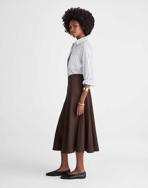 Madewell Paneled Midi Skirt In Cotton-Blend Twill Dark Carob