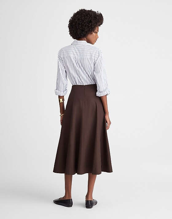 Madewell Paneled Midi Skirt In Cotton-Blend Twill Dark Carob