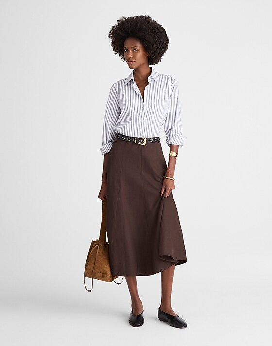 madewell Paneled Midi Skirt in Cotton-Blend Twill dark carob