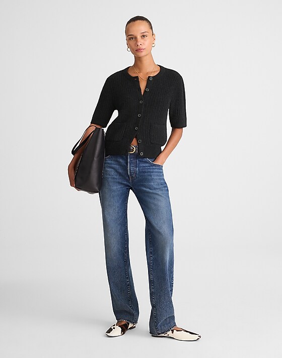 Madewell Patch-Pocket Puff-Sleeve Cardigan True Black