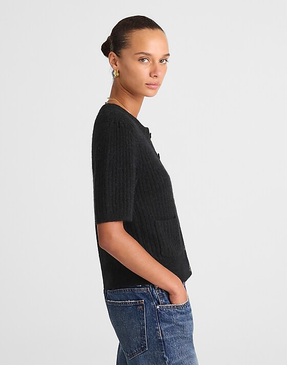 Madewell Patch-Pocket Puff-Sleeve Cardigan True Black