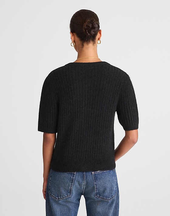Madewell Patch-Pocket Puff-Sleeve Cardigan True Black