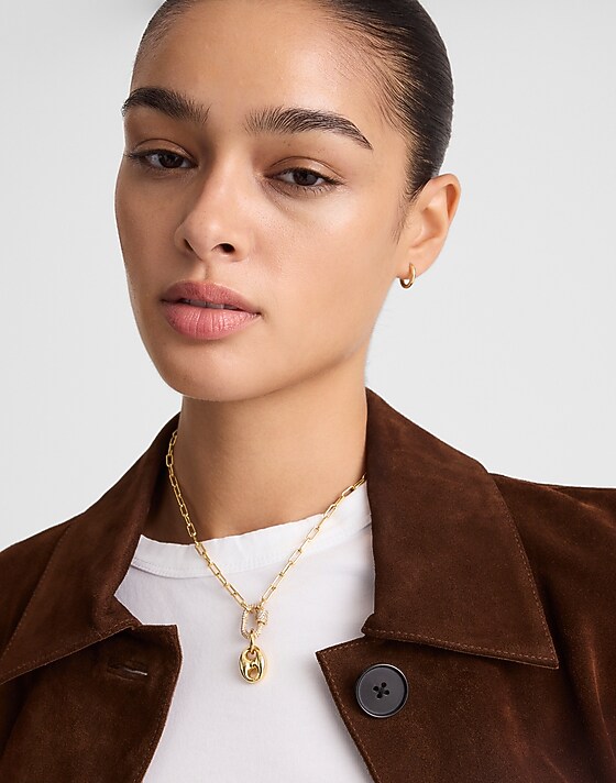 Madewell Pavé Carabiner Paperclip Chain Necklace Clear