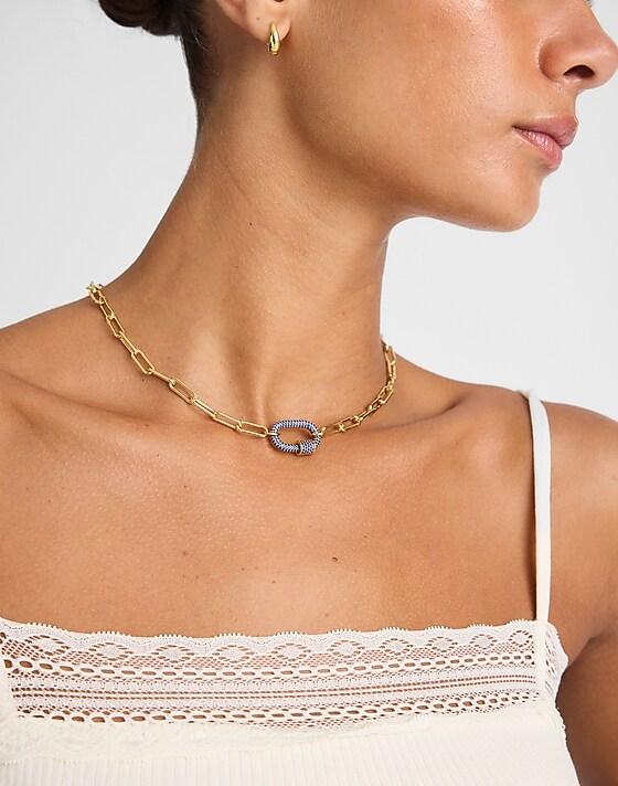Madewell Pavé Carabiner Paperclip Chain Necklace Sapphire