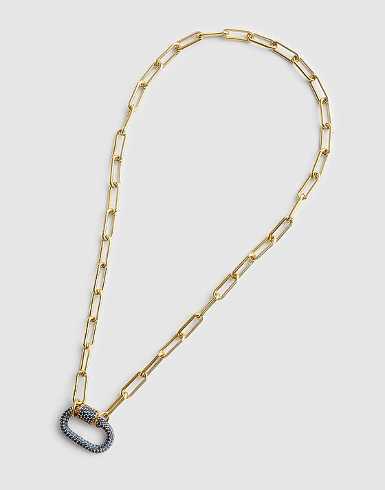 Madewell Pavé Carabiner Paperclip Chain Necklace Sapphire
