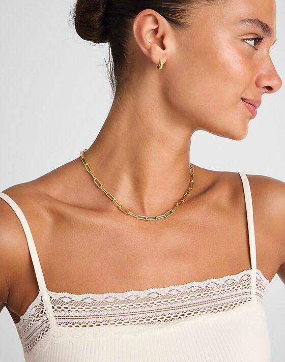 Madewell Pavé Carabiner Paperclip Chain Necklace Sapphire