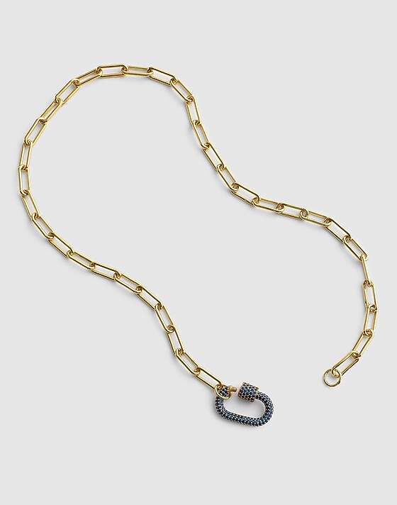 madewell Pavé Carabiner Paperclip Chain Necklace sapphire