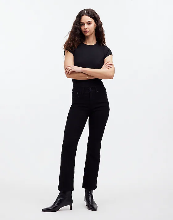 madewell Petite Kick Out Crop Jeans black rinse wash