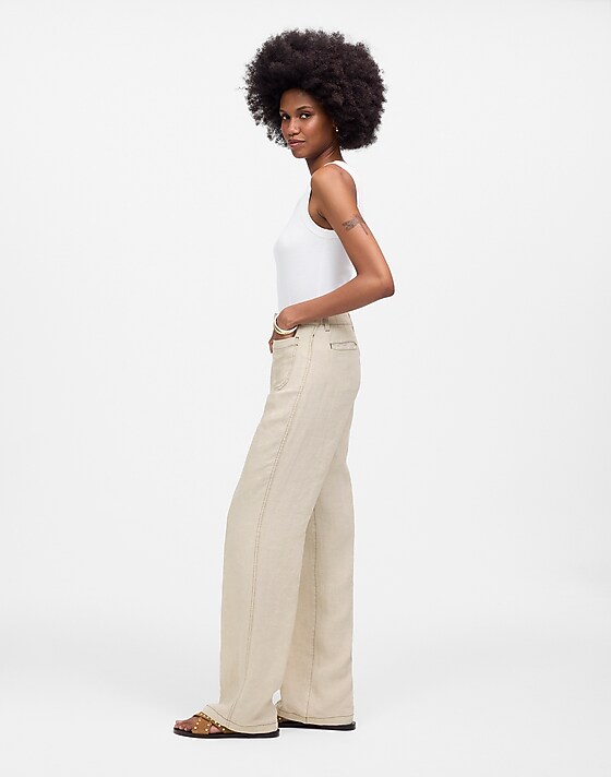 Madewell Petite Patch Pocket Flare Pant In 100% Linen Oat