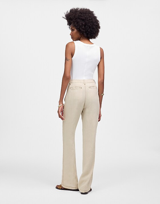 Madewell Petite Patch Pocket Flare Pant In 100% Linen Oat