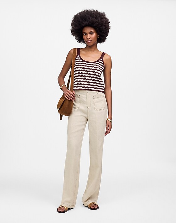 madewell Petite Patch Pocket Flare Pant in 100% Linen oat