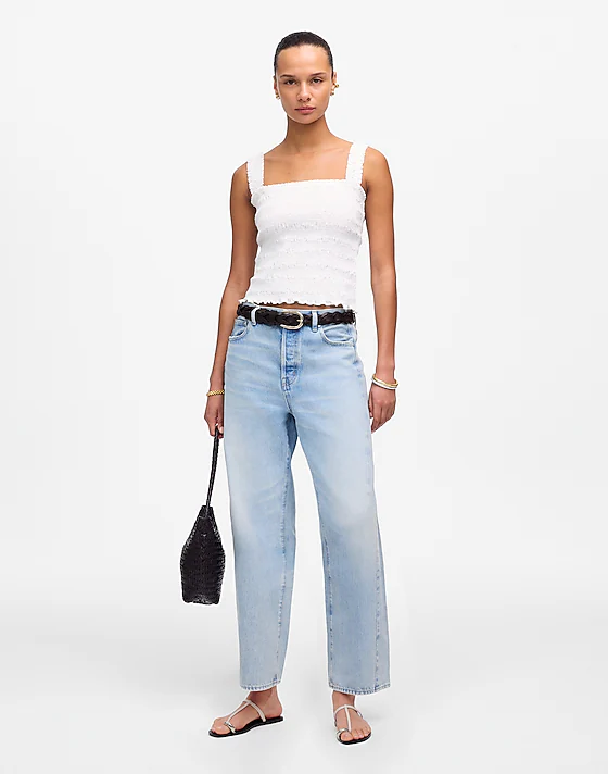 madewell Petite Pieced Barrel-Leg Jeans foster wash