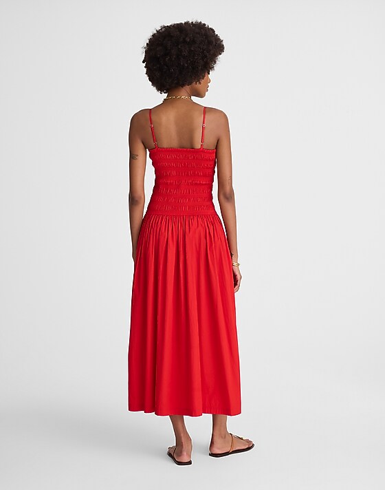 Madewell Petite Poplin Smocked Maxi Dress Festival Red