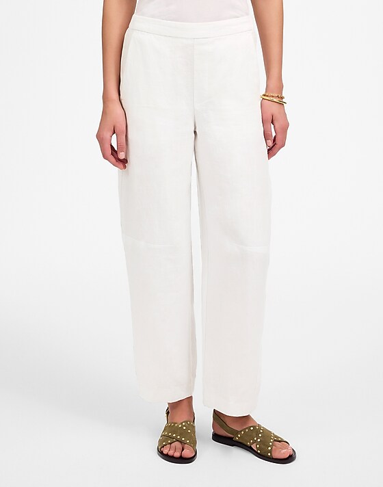 Madewell Petite Pull-On Barrel Pants In 100% Linen Salt