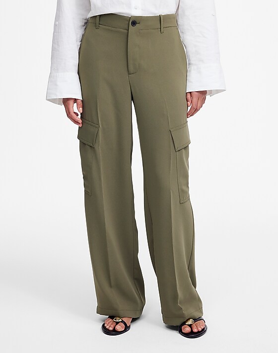 Madewell Petite Pull-On Utility Cargo Pants In Crepe Faded Ivy
