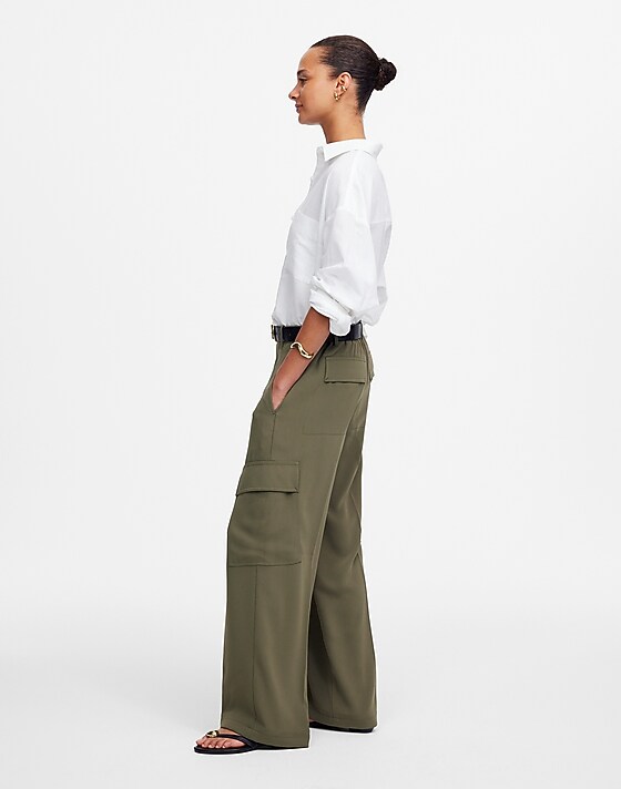 Madewell Petite Pull-On Utility Cargo Pants In Crepe Faded Ivy