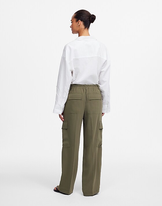 Madewell Petite Pull-On Utility Cargo Pants In Crepe Faded Ivy