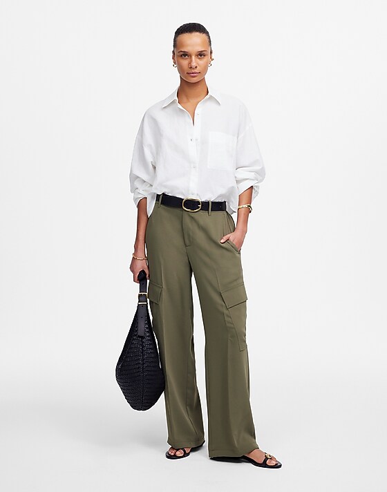 madewell Petite Pull-On Utility Cargo Pants in Crepe faded ivy