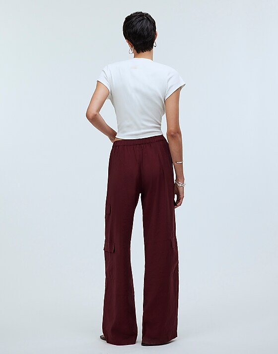 Madewell Petite Pull-On Wide-Leg Cargo Pants In Softdrape Cabernet