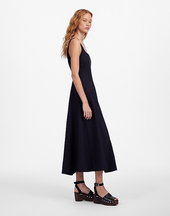 Madewell Petite Seamed Squareneck Midi Dress Jet Black
