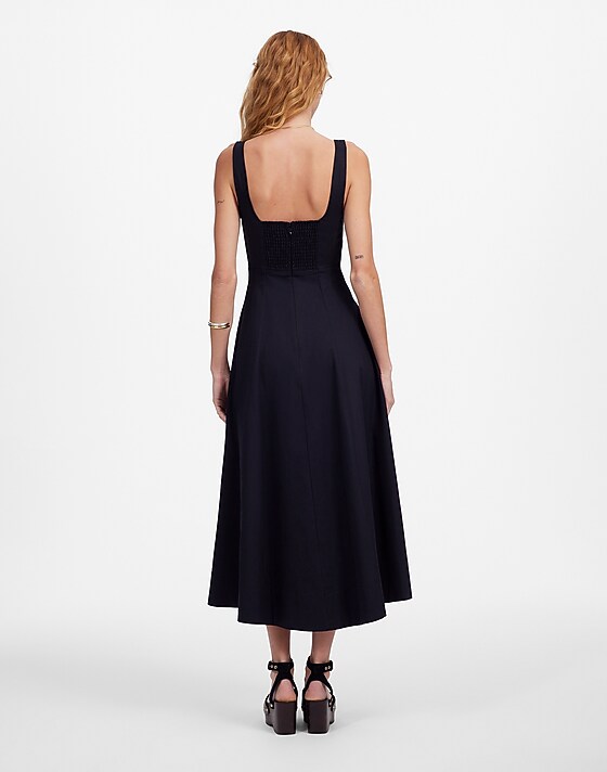 Madewell Petite Seamed Squareneck Midi Dress Jet Black