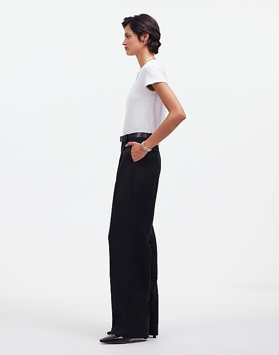 Madewell Petite Slouchy Straight Pants In Drapey Twill True Black