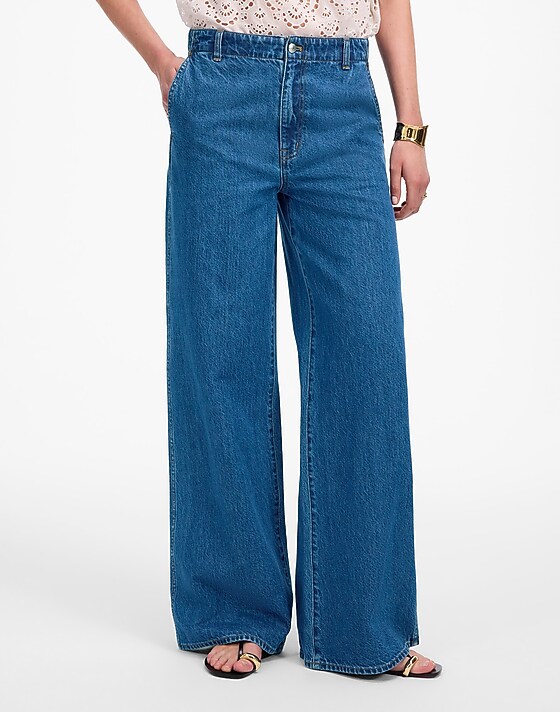 Madewell Petite Wide-Sweep Denim Trousers In Dowe Wash Dowe Wash