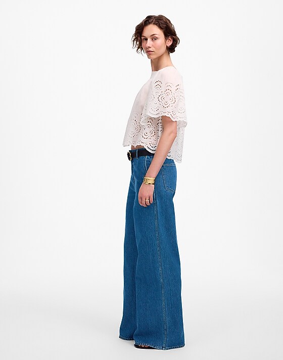 Madewell Petite Wide-Sweep Denim Trousers In Dowe Wash Dowe Wash