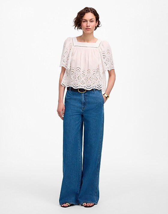 madewell Petite Wide-Sweep Denim Trousers in Dowe Wash dowe wash
