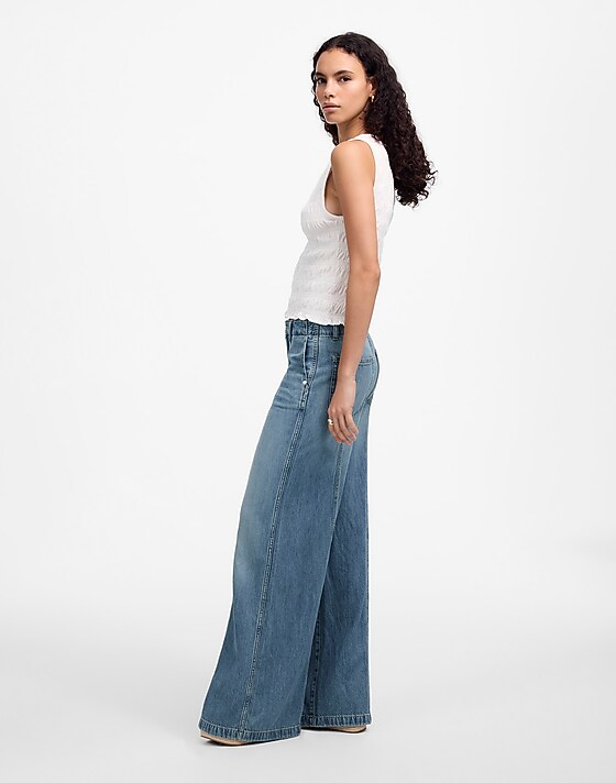 Madewell Petite Wide-Sweep Trousers: Airy Denim Edition Robertson Wash