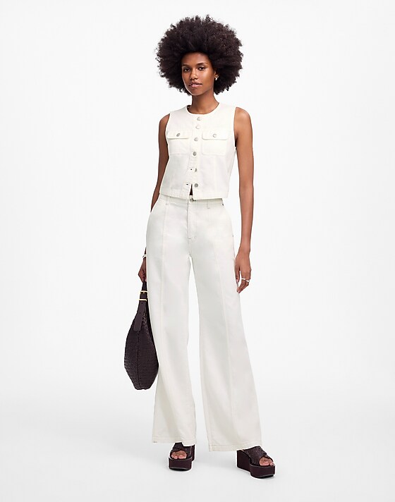 madewell Petite Wide-Sweep Trousers: Airy Denim Edition tile white