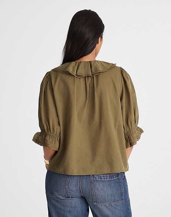 Madewell Pintucked Ruffled Puff-Sleeve Top Faded Ivy