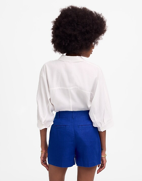 Madewell Pintucked Shorts In 100% Linen Bright Sapphire