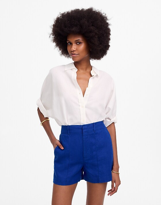 Madewell Pintucked Shorts In 100% Linen Bright Sapphire