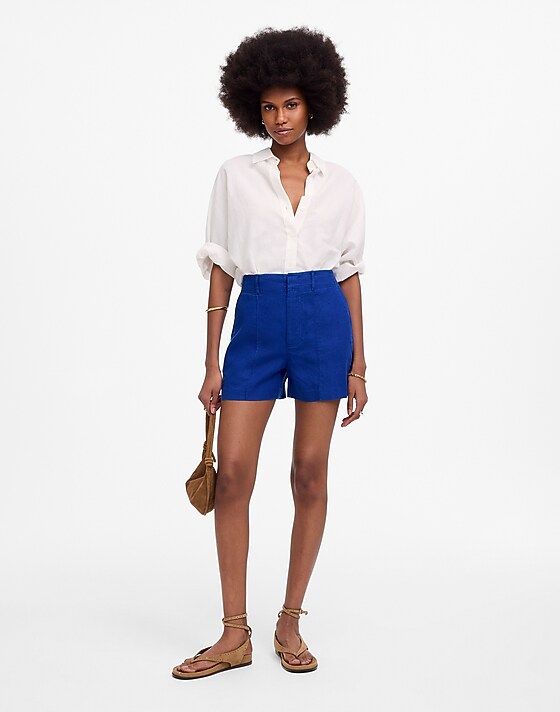 madewell Pintucked Shorts in 100% Linen bright sapphire