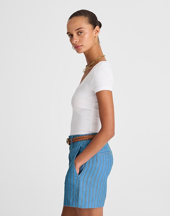Madewell Pintucked Shorts In 100% Linen Delphinium Blue