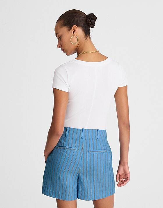 Madewell Pintucked Shorts In 100% Linen Delphinium Blue