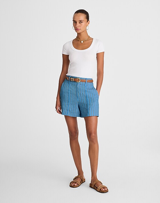 madewell Pintucked Shorts in 100% Linen delphinium blue