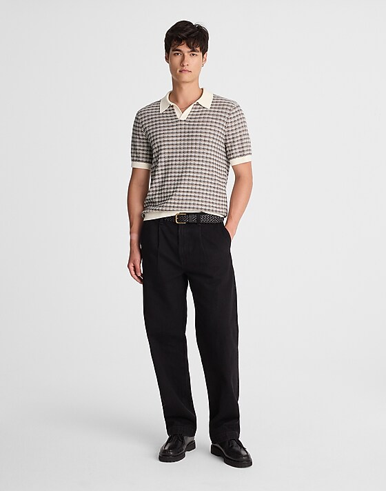 Madewell Plaid Johnny-Collar Sweater Polo Vintage Ivory