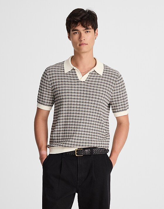 madewell Plaid Johnny-Collar Sweater Polo vintage ivory