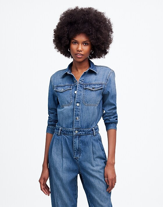 Madewell Pleated Barrel-Leg Jumpsuit In Baywood Wash: Airy Denim Edition Baywood Wash