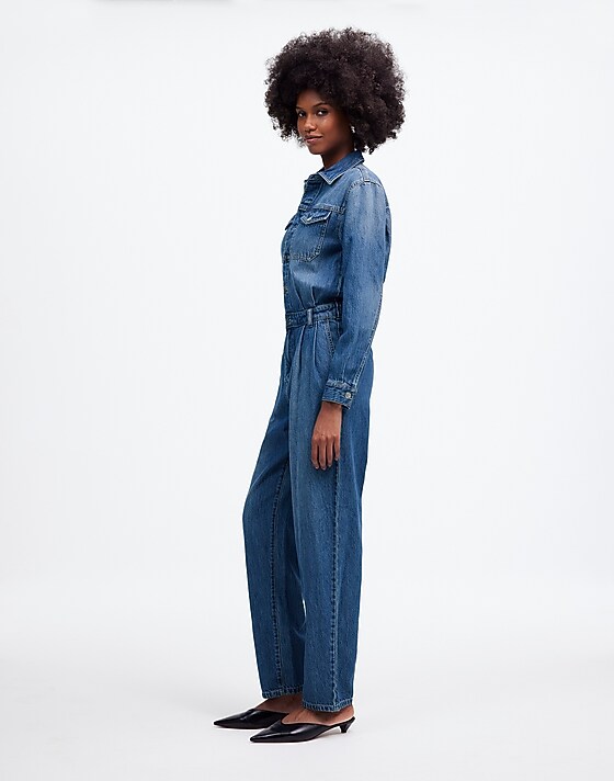 Madewell Pleated Barrel-Leg Jumpsuit In Baywood Wash: Airy Denim Edition Baywood Wash